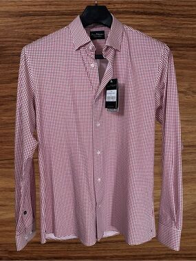 Au Noir Montreal Red/White Check LS Dress Shirt. 360 Stretch. Size 3/Medium